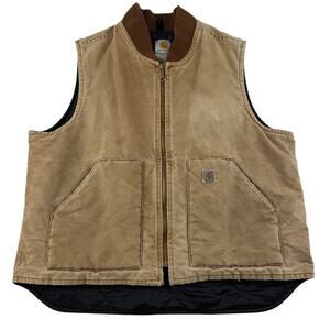 Vintage Faded Tan Brown Collar Distressed Cahartt Quilted V02 BRN Vest Size XL